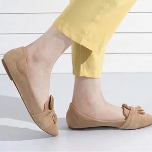 BRAND NEW SOFIA SUEDE BOW DESIGN DECORATION ROUND TOE SLIP ON BALLET FLAT